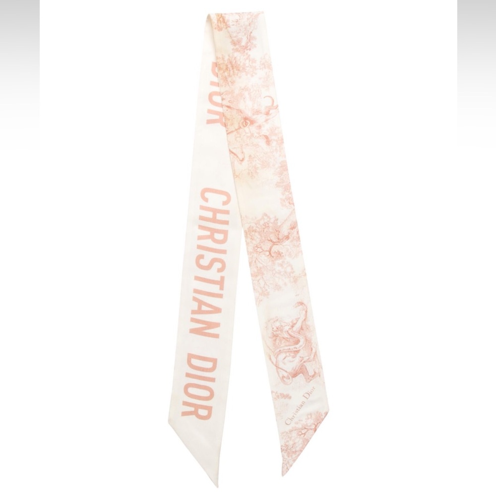 Dior Silk Toile De Jouy Mitzah Scarf White Pink